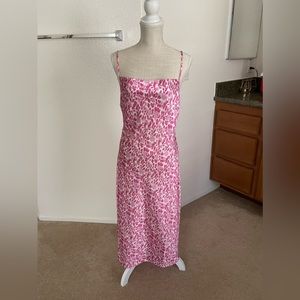 Paper Heart Brand Medium Midi Slip Dress in Pink Cheetah Print color.